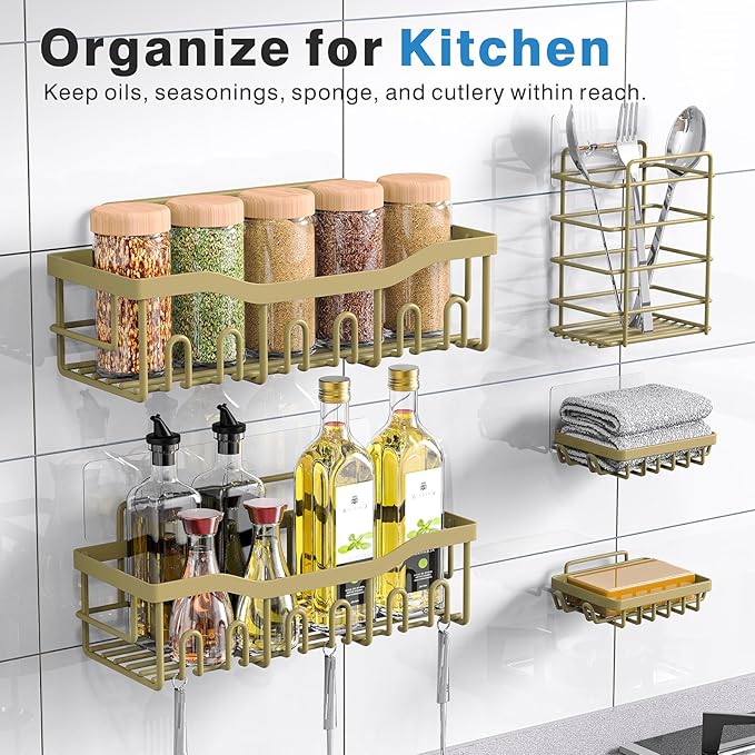 EUDELE 5-Pack Rustproof Stainless Steel Shower Caddy – No Drill Adhesive
