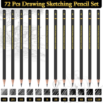 Humyoun 72 Pcs Drawing Sketching Pencil Set Professional (12b - 4h) Graphite Charcoal Gift Bulk for Artists Beginners, Pro Artists, Drawing Art, Sketching