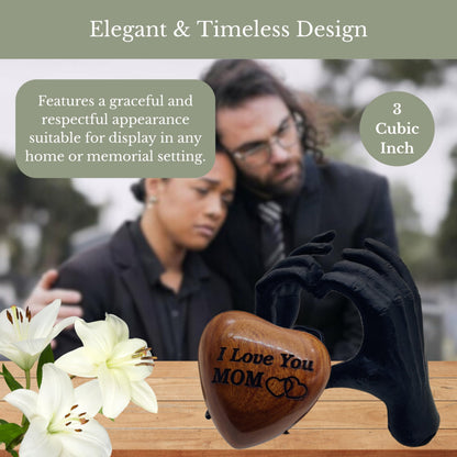 ZAHANAARA Wooden Heart Urn for Ashes | Handcrafted Memorial Box for Funeral| Memorial Gifts for Loss of Mother | Aluminum Mini Cremation Urns for Human Ashes|Funeral Tribute keepsake - Black, 3 cu in