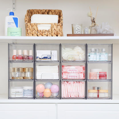 Vtopmart 4 Pack Clear Small Stackable Storage Drawers,Acrylic Bathroom Makeup Organizer,Plastic Storage Bins For Vanity, Undersink, Kitchen Cabinets, Pantry, Home Organization