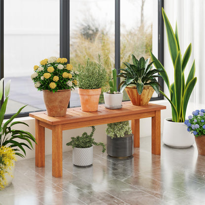 Tangkula Wooden Plant Stand, Outdoor Indoor Solid Wood Flower Pot Holder Display Shelf with Teak Oil Finish, Slatted Top, Rustic Plant Rack for Patio Garden Entryway Porch