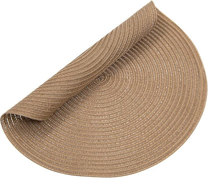 SHACOS Round Braided Placemats Set of 8 Washable 15 inch Round Table Mats Woven Place Mats for Dining Table (Brown, 8)
