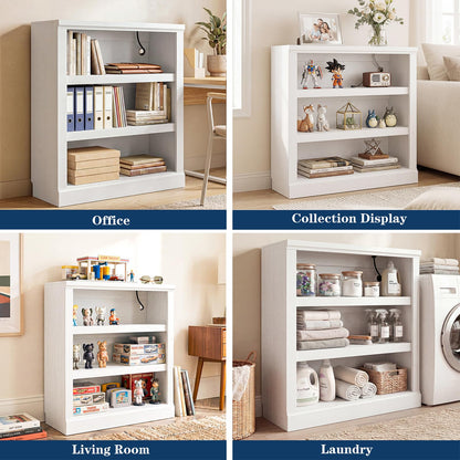 Unikito 3-Tier Storage Bookcase with Adjustable Shelves, Modern Wood Storage Organizer Rack, Free Standing Decorative Display Shelf for Home Office, Living Room and Bedroom-White