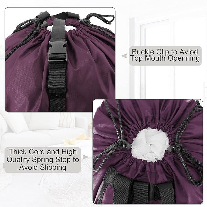 BeeGreen Laundry-Bag-Backpack-Heavy-Duty, Burgundy Nylon Drawstring Portable