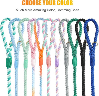 Dog Leash 6 FT Handmade Braided Cotton Rope Leashes for Small Medium and Large Dogs, New Golden Heavy Duty Metal Clasp, Colorful Rainbow