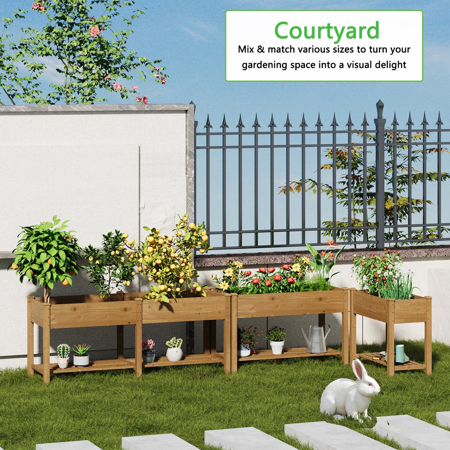 72x24x30.7in Wood Raised Garden Bed with Legs Wooden Planter Box with Storage Shelf Elevated Wood Planter Box for Vegetables Flowers Herbs Garden Planter for Backyard Patio Balcony (Brown, Large)
