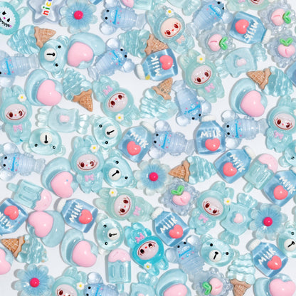 Decoden Charms 100PCS Mixed Kawaii Decoden Charms, Flatback Resin Charms for Crafts, Cabochon for DIY Projects, Slime Charms, Resin Art, Scrapbooking, Phone Case & Accessories, No Holes (Blue)