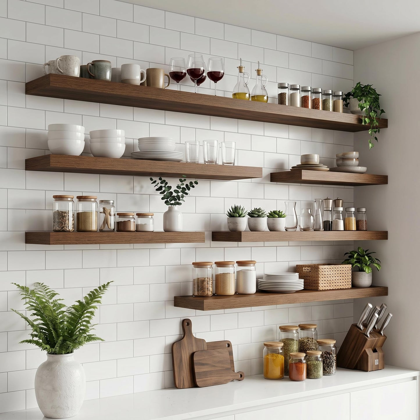 FLYJOE Floating Shelves for Wall, 48 Inch Floating Shelves Set of 2, 8" D Wooden Wall Mounted Display Shelves with Invisible Brackets for Living Room, Bedroom, Bathroom, Kitchen Decor, Walnut