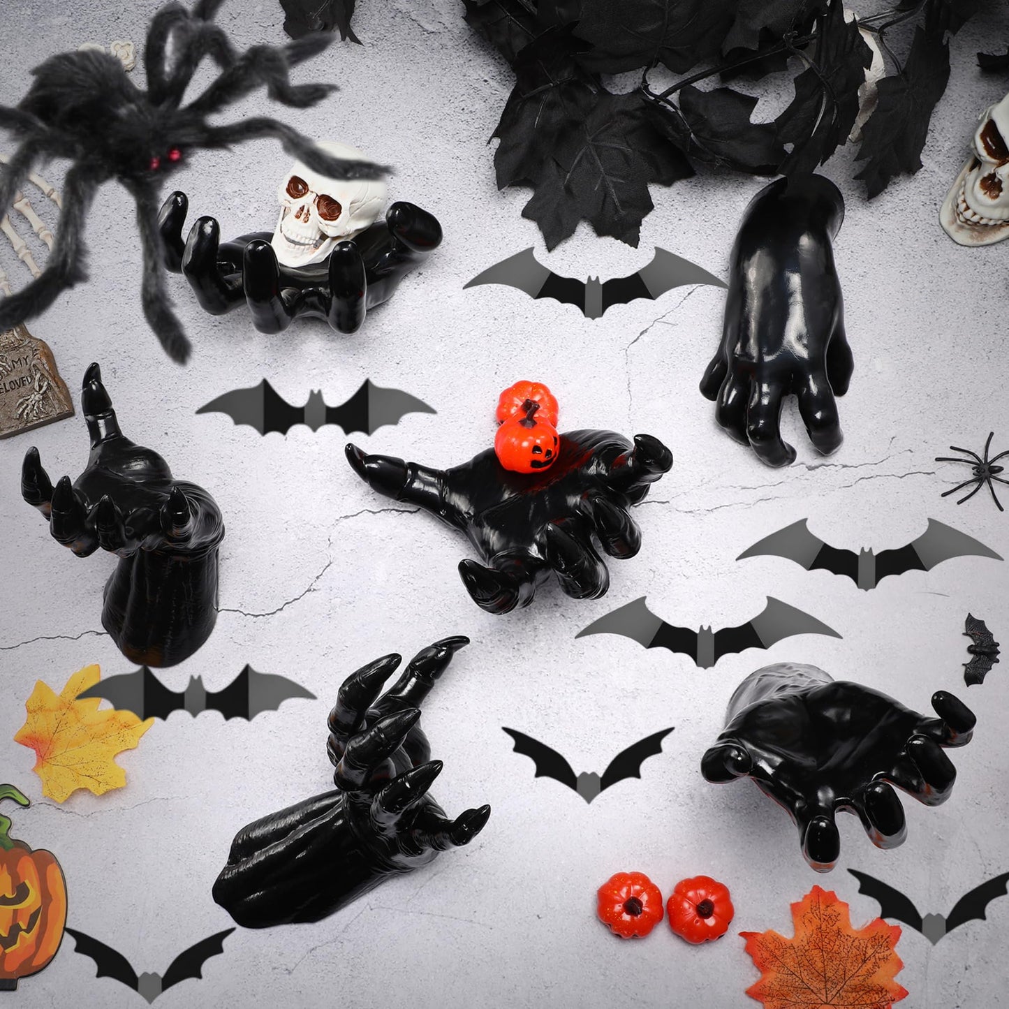 WinnerWhy 38 Pcs Halloween Wall Decor Set, Include Wall Mounted Creepy Reaching Hands Spiders Bats Stickers for Window Door Indoor Outdoor DIY Scary Decorations