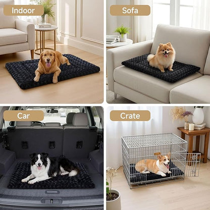 Washable Dog Bed Mat Crate Pad Soft Fluffy Pet Kennel Beds Dog Sleeping Mattress for Large Jumbo Medium Small Dogs, 30 x 19 Inch, Black