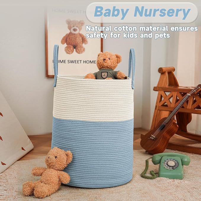 Large Woven Laundry Basket Hamper, 100L Cotton Rope Storage Bin