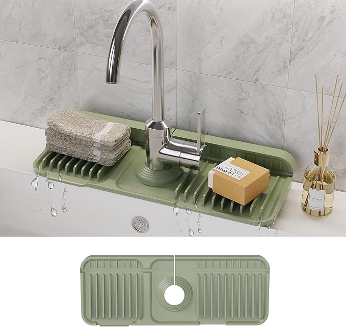 WAFT YEARN 14X5 Inch Silicone Durable Faucet Mat Kitchen Sink Splash Guard