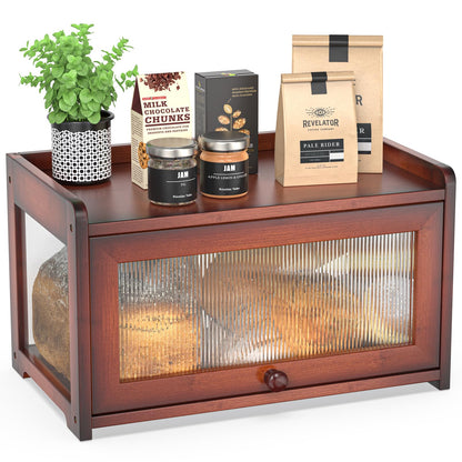 BAMBANG Bamboo Bread Box for Kitchen Countertop, Extra Large Farmhouse Bread Box with 4-Side Clear Panels, Wooden Bread Storage Container for Homemade Bread, Brown
