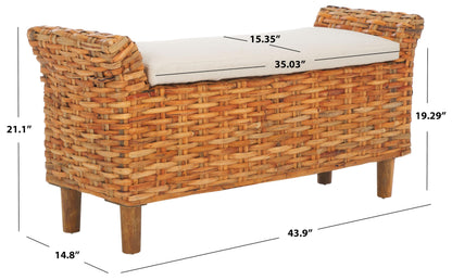 SAFAVIEH Home Collection – Palermo Natural Woven Accent Bench with Cushioned Seat, Transitional Organic Bench for Bedroom, Entryway or Living Room (FOX6533B)