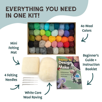 Woolbuddy Needle Felting Starter Kit –Make 6 Cute Characters(Yeti, Giraffe, Panda, Ladybug, Whale, Gator) – Complete Kit for Beginners & Adults with Wool Roving,Felting Needles,Pad & Instruction Guide