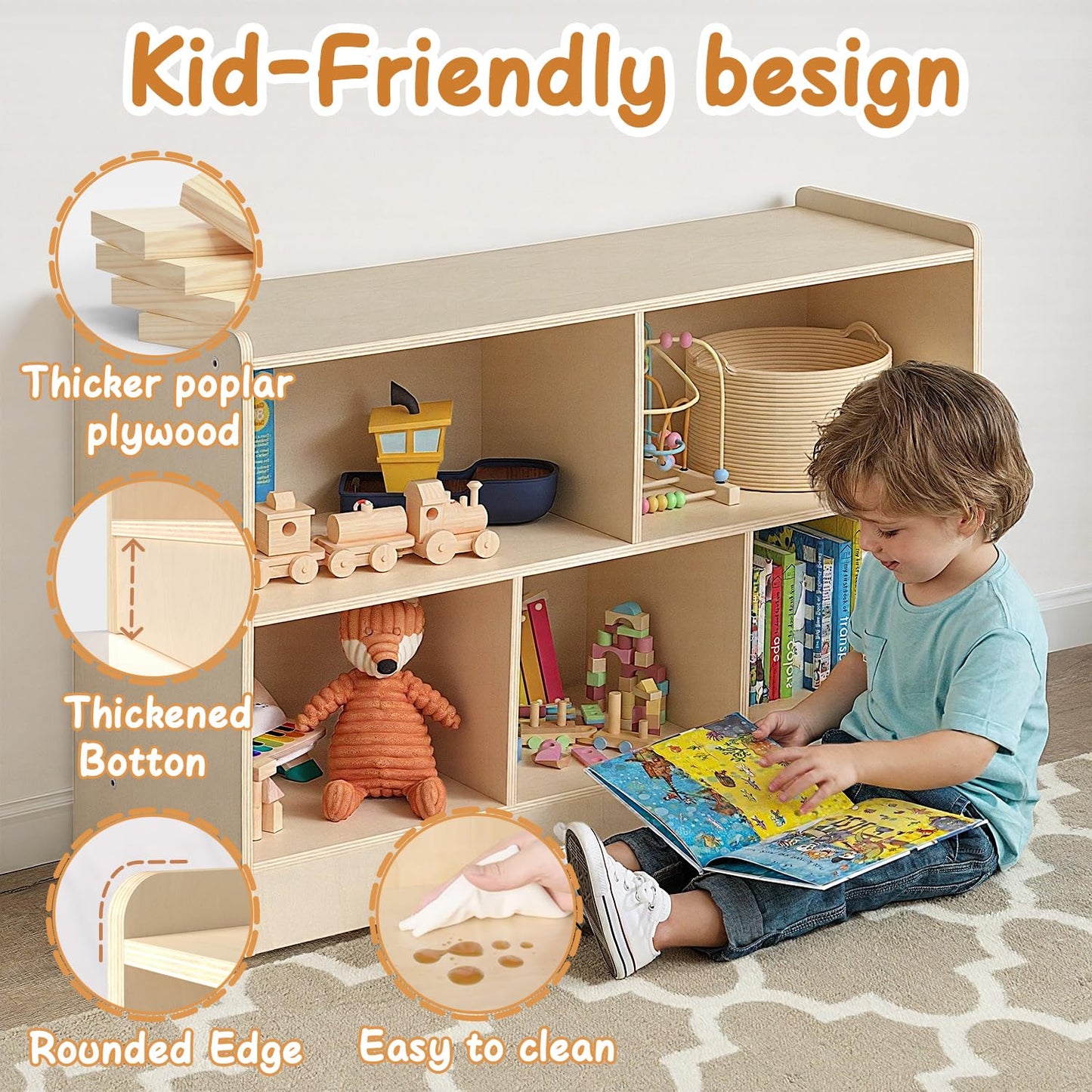 LININYHAO Wooden Montessori Shelf,2-Shelf Toy Organizers and Storage, Kids Classroom Organizer, Playroom, Daycare and Preschool (Medium)