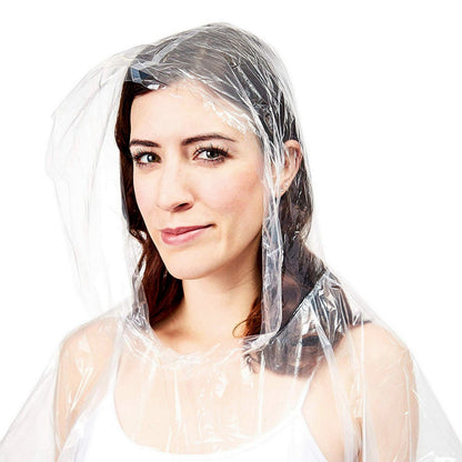 Juvale 20-Pack Disposable Rain Ponchos for Adults with Hood - Lightweight Emergency Plastic Poncho for Outdoor Events, Travel, Camping, Hiking, and Festivals - Clear