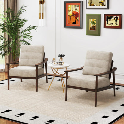 Giantex Mid Century Modern Accent Chair, Max Load 440 LBS Upholstered Living Room Chair with Rubber Wood Armrests & Legs, Removable Back Cushion, Comfy Reading Arm Chair for Living Room, Bedroom