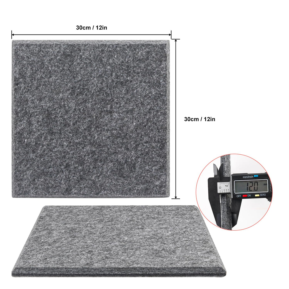 Geytetqi 12 Pack 12" x 12" Felt Boards, Dark Grey Square Felt Wall Tiles, Self-Adhesive Cork Bulletin Board for Home, Office, and Kitchen Decor(1/2 Inch Thickness)