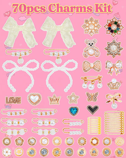 LovelyMoon 70 Pcs Junk Socks Charms Kit, Gold Brooches and Pins for Women, Pearl and Rhinestone Sock Charms with Safety Pins, DIY Accessories for Decorating and Personalizing Socks