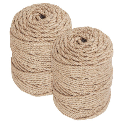SENJEOK 2 Pack 5mm Jute Rope, 656ft Thick Twine Hemp String Roll for DIY Crafts, Gardening, Packaging, Brown ﻿ ﻿ ﻿