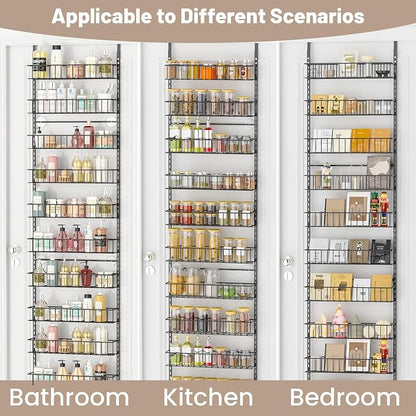 ElegantArray 9-Tier Pantry Door Oragnizer, Over The Door Pantry Organizer Rack and Storage, Hanging Spice Rack Shelves Door, Home Office Laundry Room Bathroom & Kitchen Organization, Deep Gray