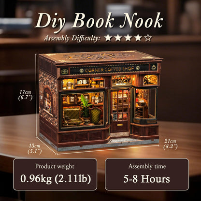 CUTEBEE Book Nook Kit, DIY Miniature Dollhouse Kits for Adult and Teens, 3D Wooden Puzzle, Mini Booknook Tiny House Model Building Kit, Decorative Bookend with LED, Craft Gifts for Family, Friends