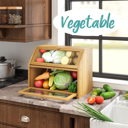Vriccc Large Bread Box,Bamboo Wood for Kitchen Counter, Corner Bread Box, Large Capacity Bread Storage Bin