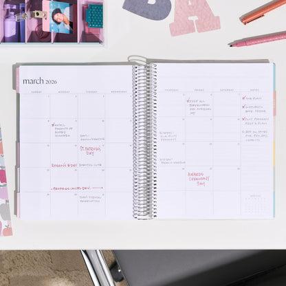 8.5x11 Coiled Teacher Lesson Planner (January 2026 - December 2026) - Teach classic cover, vertical layout, Pastel Minimal theme, platinum coil