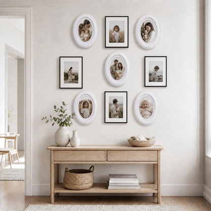 ABOOFAN 5 Pack Oval Picture Frame 5x7, Wooden Oval Photo Frame for Wall Decor, Timeless White Design for Family Portraits, Wedding Baby Photos, Easy to Hang with Seamless Nail and Hook