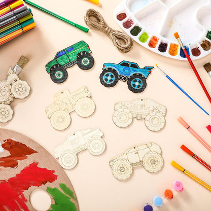 Simgoing 36 Pcs Wooden Cars to Paint Unfinished Wood Monster Truck Cutouts Crafts Hanging Ornaments DIY Blank Wood Crafts for Home Birthday Craft Supplies & Party Decorations