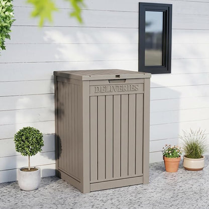 55 Gallon Package Delivery Boxes Outside Secure Waterproof Resin UV Resistant Lockable Mail Parcel Drop Mailbox Storage Deck Box for Outdoor Porch Patio Grey