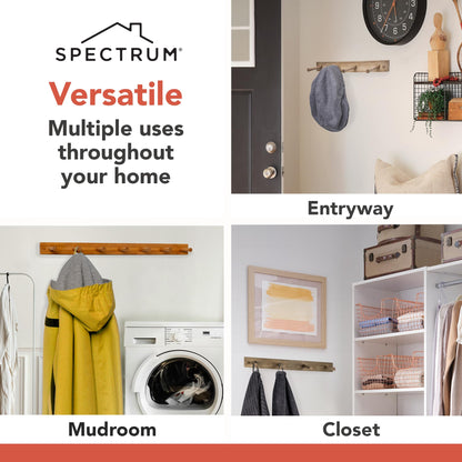 Spectrum Coat Rack Wall Mount 4 Peg Wooden Pegs Organizer for Hanging Coats Hats Bags Towels Jackets Purses, Easy Install Wall Mounted Peg Rack Hanger for Closet Entryway Bedroom Storage, Greige