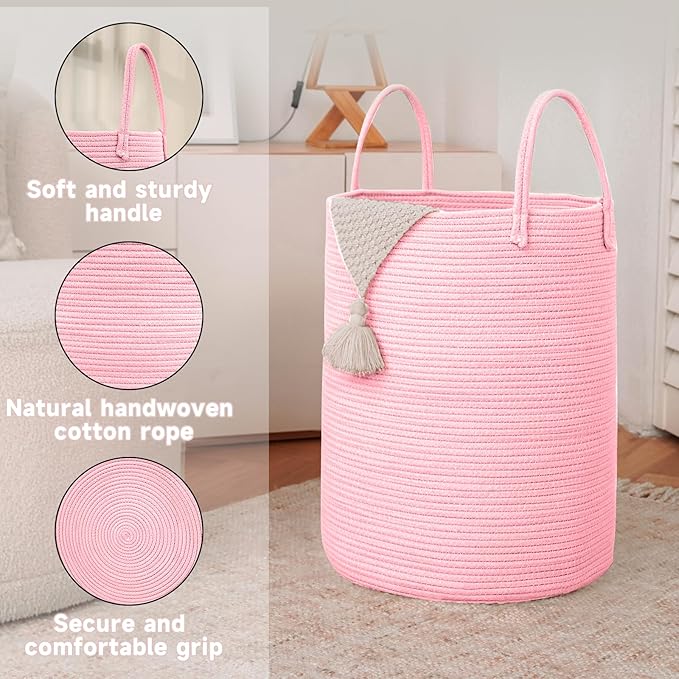 Large Woven Laundry Basket Hamper, 100L Cotton Rope Storage Bin