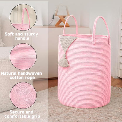 Large Woven Laundry Basket Hamper, 100L Cotton Rope Storage Bin