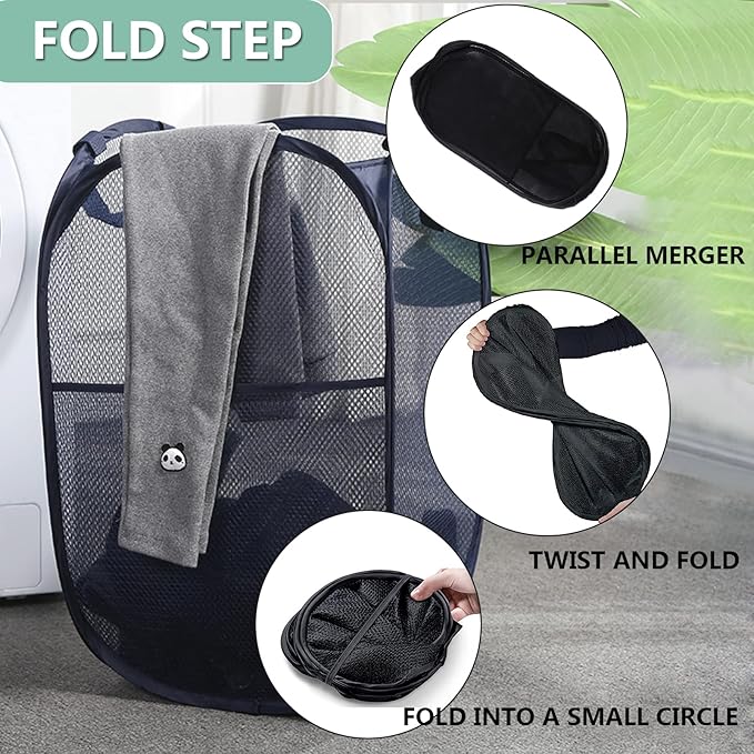 2 Pack Laundry Basket, Foldable Mesh Pop-up Laundry Hamper