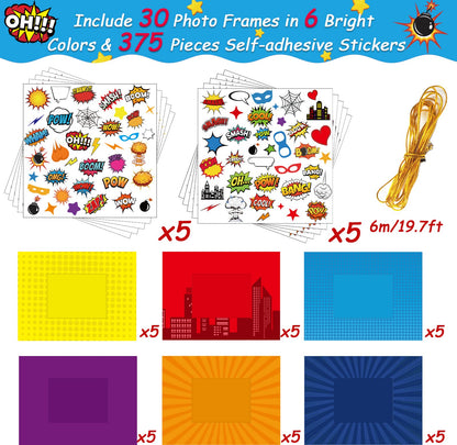 chiazllta 30 Pack Super Theme Hero DIY Picture Frame Craft Kit Fashion Hero DIY Photograph Craft Hero Stickers for Hero Art Craft Home Game Activities