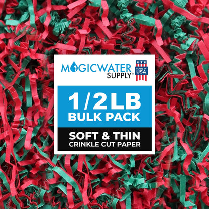 MagicWater Supply - 1/2 LB - Green & Red - Soft & Thin Crinkle Cut Paper Shred Filler great for Gift Wrapping, Basket Filling, Birthdays, Weddings, Anniversaries, Valentines Day, and other occasions