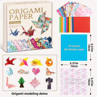 DoodleDoo Origami Paper Kit, Japanese Style Patterns Double Sided Color Origami, 500 Sheet Folding Paper Set, Gift for Kids Boys Girls