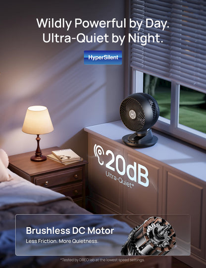 DREO Smart Fan for Bedroom, Powerful 85 ft Airflow, 12 Inches, Desk Fans in 20dB Quiet, 90°+90° oscillating fans, App/Voice Control, 9 Speeds & 8/12H Timer for Home Office Dorm