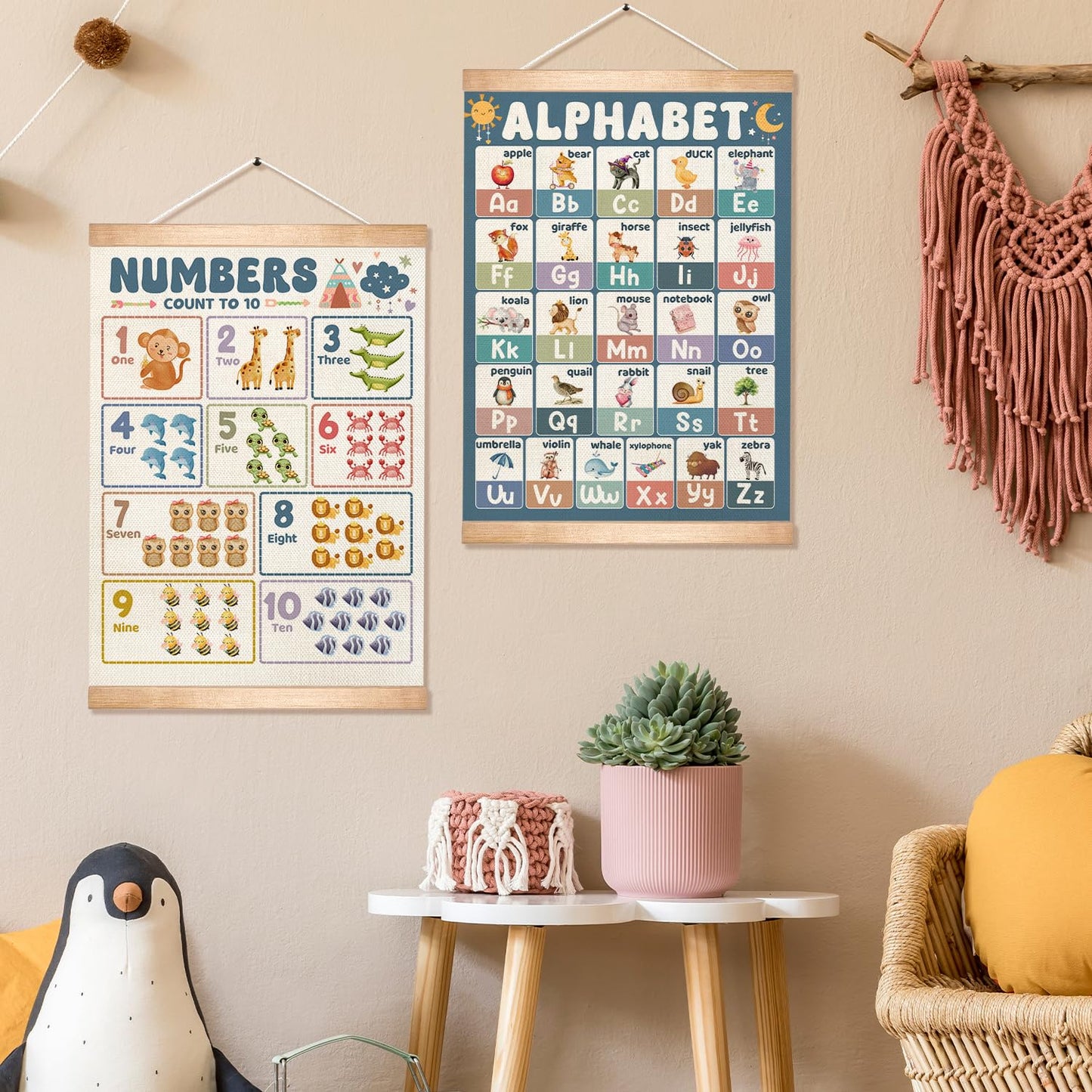 Alphabet Numbers Educational Wall Art Decor for Nursery,ABC and 1-20 Numbers Canvas Print Poster for Preschool, 1-6 Toddler Learning Poster for Classroom Playroom,Kids Room Decor14x18.5inch (2, Sage green)