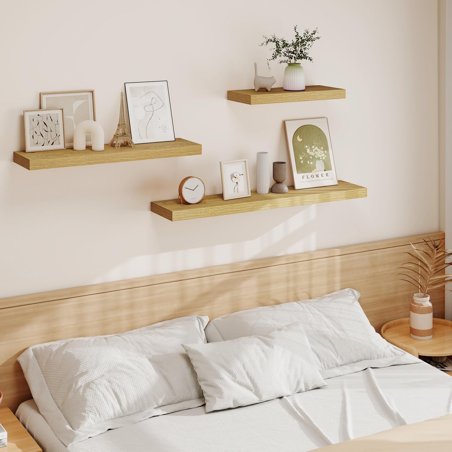 Vivelove 40 Inch Floating Shelves for Wall, 39.4x9 Display Shelves for Bathroom Living Room Kitchen Bedroom Office Farmhouse Home Decor - Set of 2, Oak