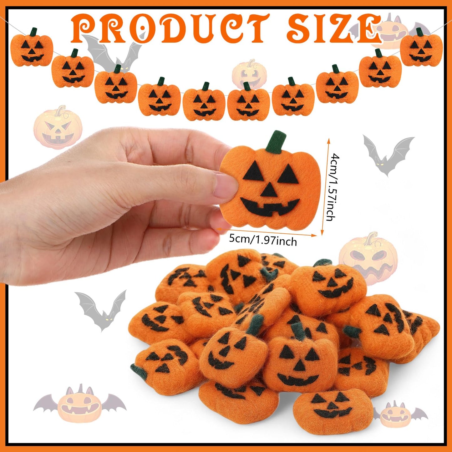 Hillsuren 24 Pcs Halloween Felt Pumpkin Wool Felt Ball Garland Spooky Fabric Pumpkin Ornaments for DIY Crafts Halloween Fall Party Hanging Home Wall Table Farmhouse Tree Indoor Outdoor Decoration