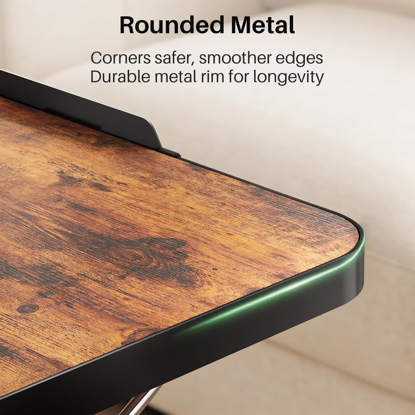 Kitstorack Adjustable TV Tray Table, Large Folding TV Food Tray with Tilting Tabletop, Rotatable Cup Holder, Device Slot & Anti-Slip Stopper, TV Dinner Tray Table for Couch, Bed, Work & Eating