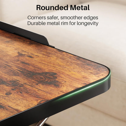 Kitstorack Adjustable TV Tray Table, Large Folding TV Food Tray with Tilting Tabletop, Rotatable Cup Holder, Device Slot & Anti-Slip Stopper, TV Dinner Tray Table for Couch, Bed, Work & Eating