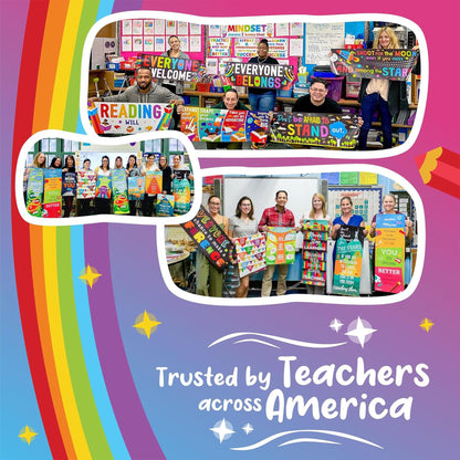 Sproutbrite 6 Educational Posters & Charts 12” x 16” Motivational Posters for Students - Bulletin Board and Wall Decor for Pre, Elementary and Middle School - Inspires Confidence and Positive Self-Belief
