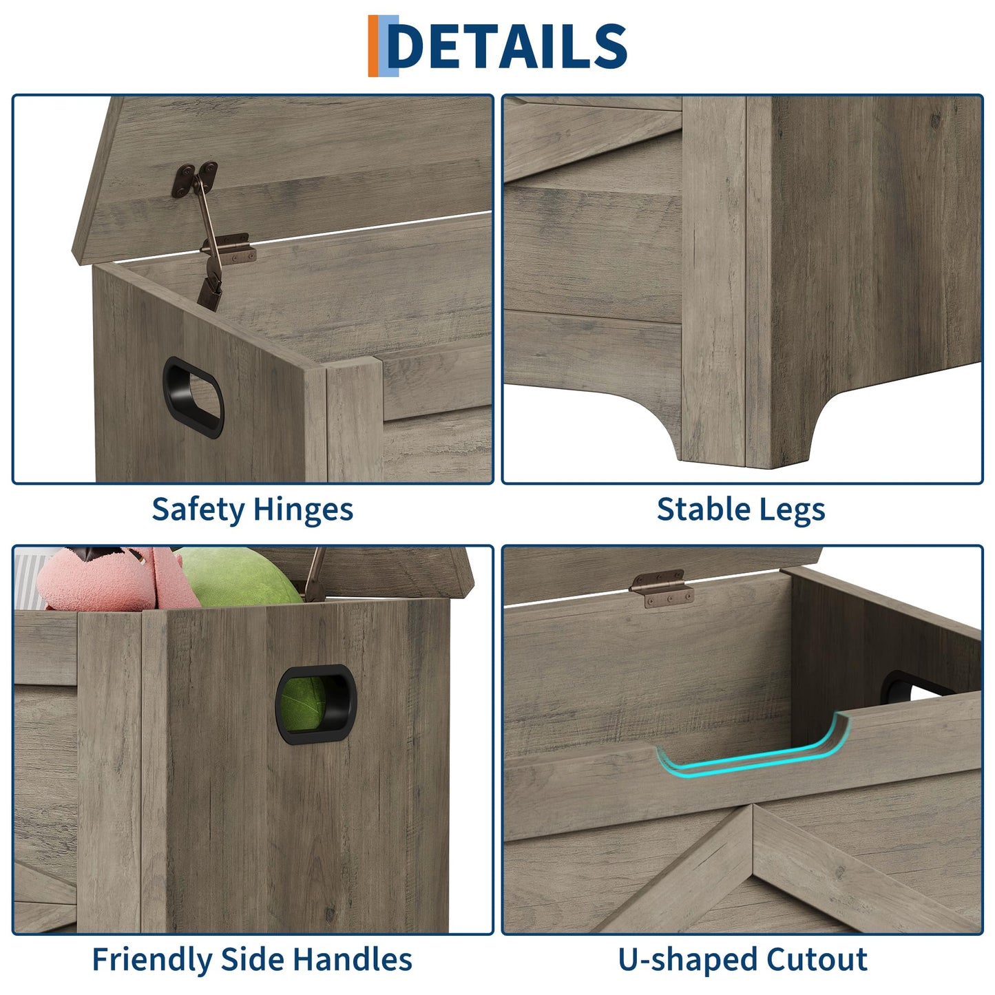 GarveeHome 23.6 in Storage Chest, Wooden Storage Bench with Safety Hinge, Easy Assembly, Large Shoe Bench for Entryway, Living Room, Bedroom