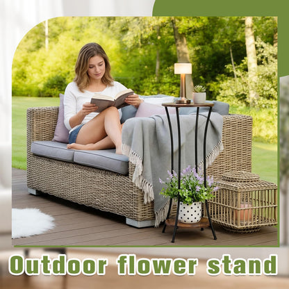Tandefio 2 Pack 31'' Plant Stand Indoor, 2 Tier Round Potted Holder Rack, Wood Corner Flower Pot Stand Shelf for Living Room Balcony Patio Garden, Brown