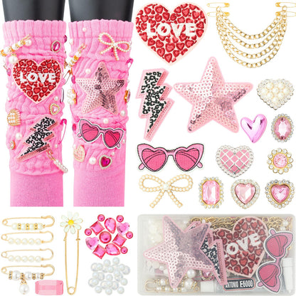 DoDoBeads 108 Pcs Junk Socks Charms Kit, Pink Shoe Charms for Sneakers, Pearl and Rhinestone Sock Charm with Safety Pins, DIY Accessories for Decorating and Personalizing Socks/Shoes/Hats/Bags