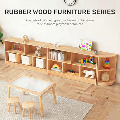 WINGYZ Rubber Wood Montessori Bookshelf, 5-Section Wooden Storage Cabinet, 2 Shelf Bookcase Toy Storage Organizer, 35.4" L Montessori Shelf for Kids Rooms Playroom Nursery Classroom Daycare Furniture